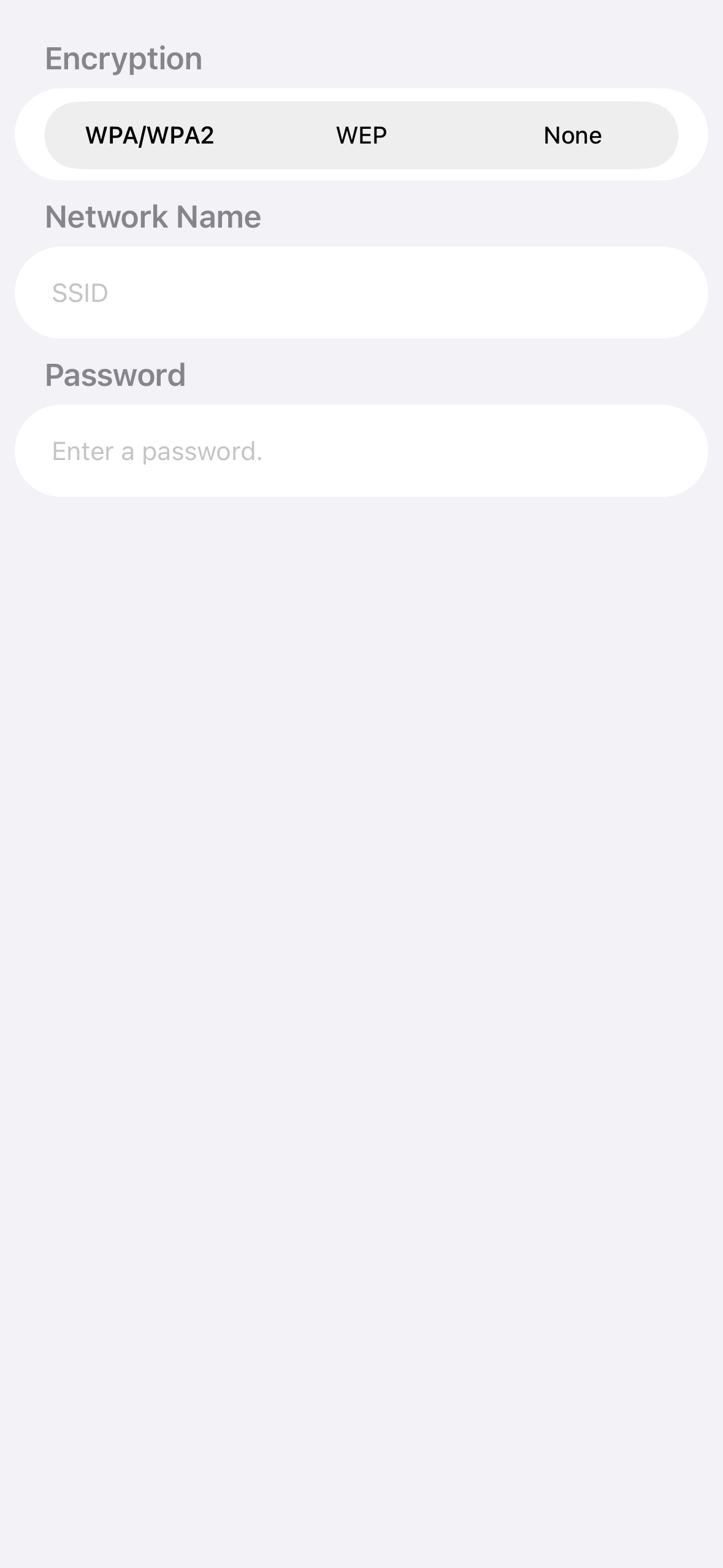 QR Code Scanner: Wi-Fi code settings. Use your own network details when creating a code.