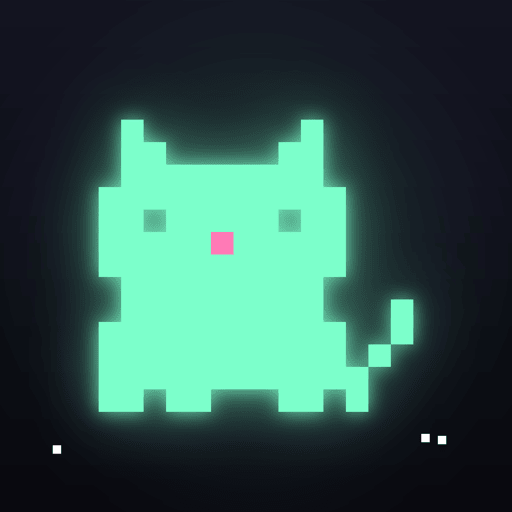 Glowmigo app icon: a glowing mint pixel cat